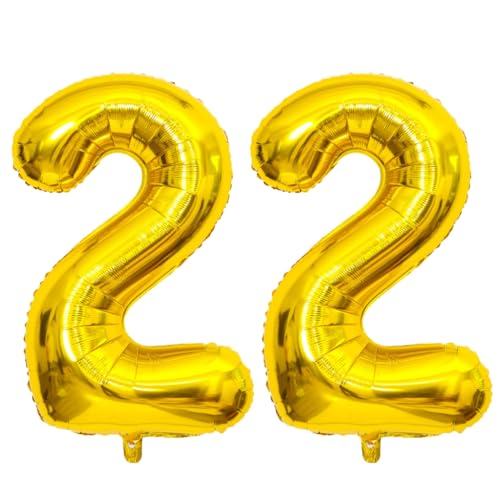 Large Gold 22 Number Balloons, 40 Inch Jumbo Number 22 Balloon, Gold Foil Mylar Balloons for Girl Sweet 22th Birthday Party, Anniversary Decorations