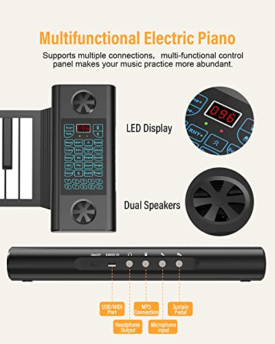 KONIX Piano enroulable à 88 touches, piano portable à rouler à la main pour enfant débutant avec Bluetooth et MIDI, 128 tons et rythmes, meilleur cadeau de Noël ou d’anniversaire - Les Beatles, Paul McCartney, John Lennon, RIngo Starr, George Harrison KONIX Piano enroulable à 88 touches, piano portable à rouler à la main pour enfant débutant avec Bluetooth et MIDI, 128 tons et rythmes, meilleur cadeau de Noël ou d'anniversaire – Image 5
