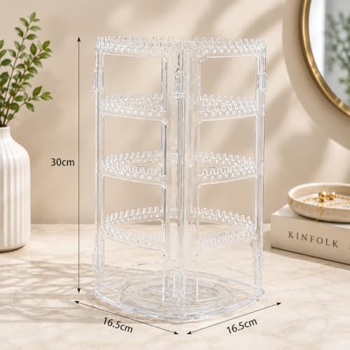 Image of DecoLogy 360 Rotating Transparent Acrylic Jewelry Organizer Tower | Earring Holder Stand with Necklace, Ring & Bracelet Storage | Dust-Free Jewelry Display Organizer for Women | 1 Piece