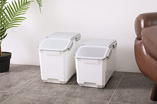 Hanamya 15 Liter / 15 Lbs Pet Food Storage Container With Measuring Cup, Bpa Free, For Dog Food | Cat Food | Rice | Grain | Flour, White & Gray, 2 Counts #TOP4