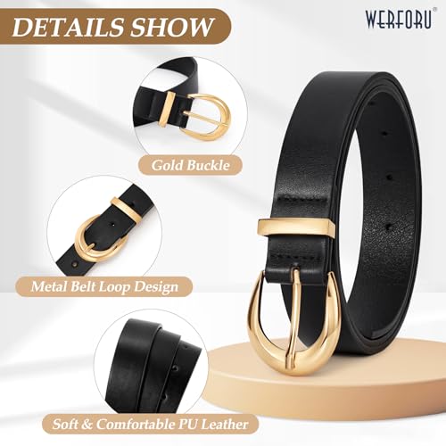 WERFORU Women Leather Belt Women Fashion Leather Belts for Jeans Pants Ladies Belts with Gold Buckle4