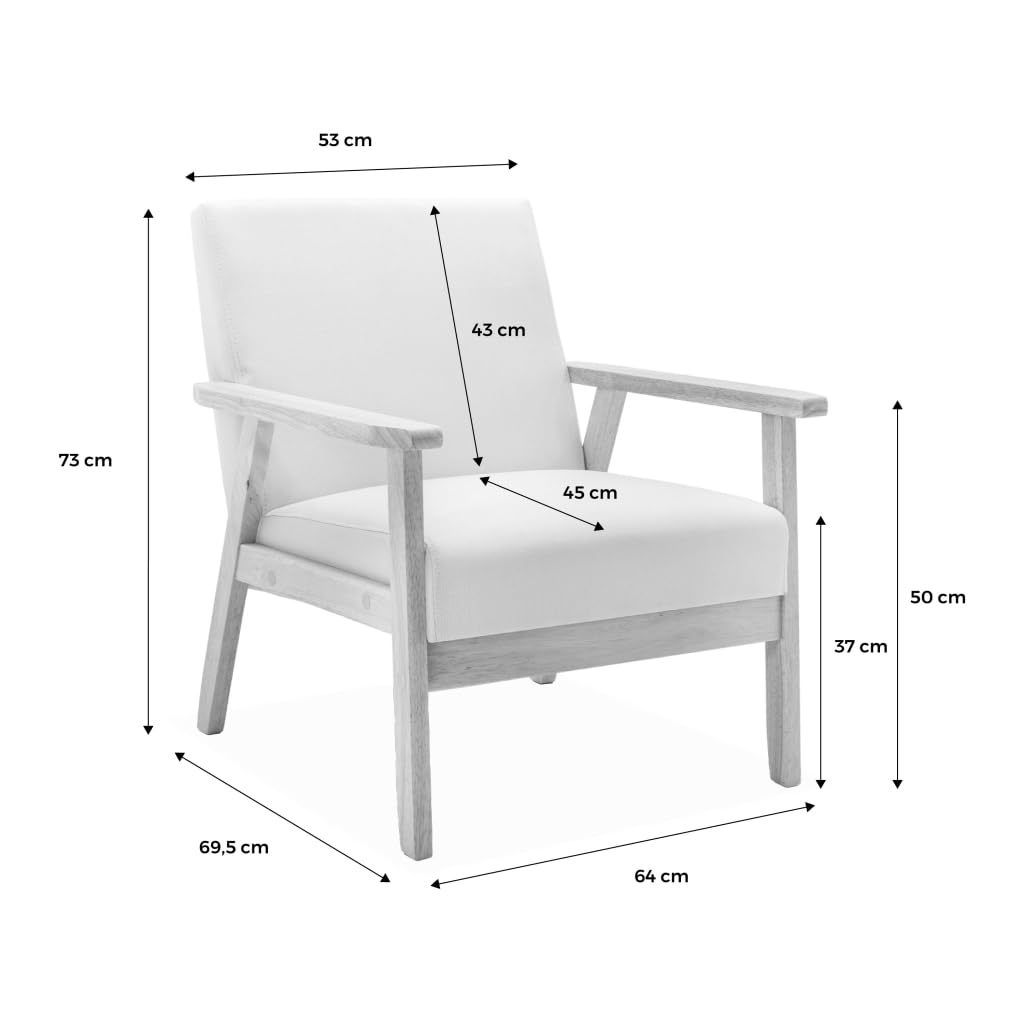Poltrona scandinava in legno e tessuto, Isak, Grigio chiaro, 64x69.5x73 cm