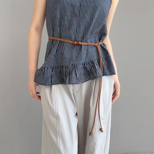 Elegant Round Bead Faux Leather Belts For Women Matching Coat Dress Pants Waist Rope Chain Thin Belts Fashion Accessory