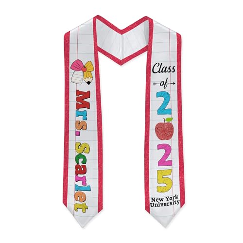 Personalized Teacher Graduation Stole, Custom Teacher 2025 Sash, Coquette Pencil Stole, Teacher Appreciation