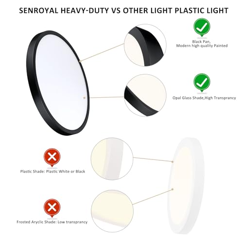 Image of Flush Mount Ceiling Light Fixture, 14 Inch LED Modern Kitchen Light, Slim Dimmable Black Flush Mount Light for Low Ceiling, Laundry, Hallway, Metal and Glass Lighting, 26W, 3000K, 2 Pack