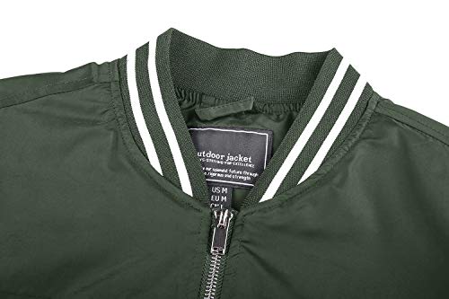 Crysully Men's Varsity Lightweight Full Zip Bomber Jacket Army Green #TOP3