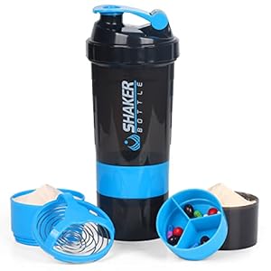 VECH Shaker Bottle,16oz Shaker Cup,Protein Shaker Bottle with Storage & Shaker Ball，GYM Shaker Bottles for Protein Shakes,Sports Shake Mixer Bottle,100% Leak Proof,BPA Free,3 Layer (Blue)