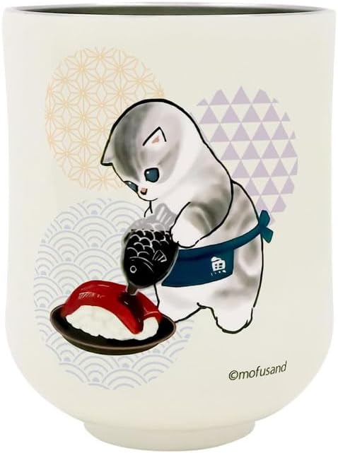 Mofu sand Vacuum Insulated Stainless Steel Tea Cup 300ml, 53-2171, Double Wall Tumbler with Cute Cat Design, Sushi