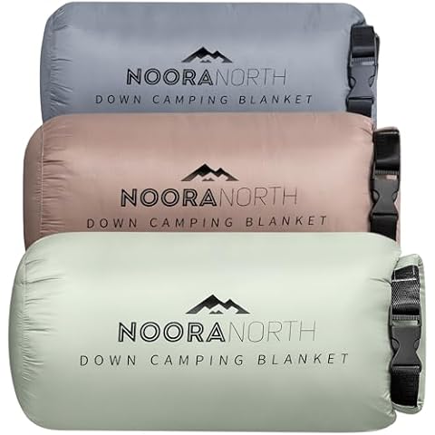 Down Camping Blanket with Footbox - Extra Puffy Packable Warm Lightweight Camp Quilt - Water Resistant for Backpacking Hiking Travel – Compact Outdoor Throw Sleeping Blanket with Bag - 52x77 Cover