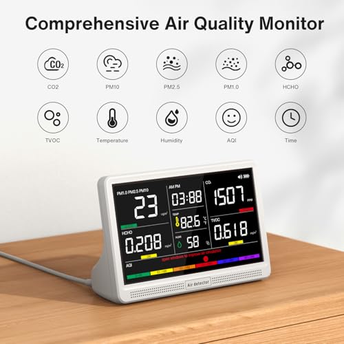 Image of 16 in 1 Air Quality Monitor Indoor 12Hrs Battery 7 inch Wildfire CO2 Monitor