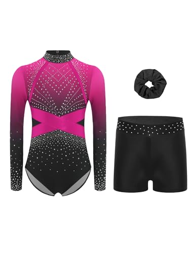 Justaucorps gym fille strass brillant et short élastique pour patinage