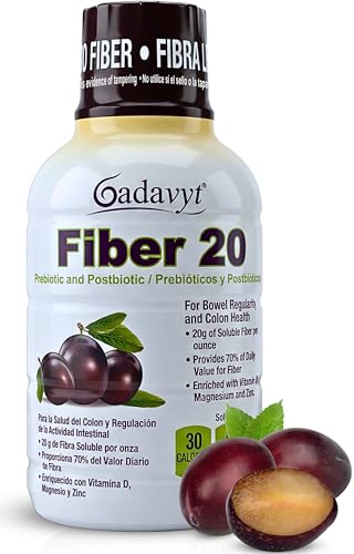 GADAVYT Fiber 20 - High Fiber Supplement for Women & Men 20g Liquid Soluble Fiber/Serving Prebiotic & Postbiotic Complex + Vitamins A D3 E & Magnesium Gut Health Digestive Health 16 fl oz