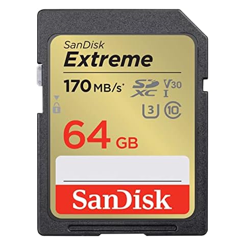 SanDisk Extreme SDXC UHS-I Speicherkarte 64 GB (V30, 170 MB/s Übertragung, U3, 4K UHD Videos, SanDisk QuickFlow-Technologie, wasserdicht, stoßfest, temperaturbeständig) Cover
