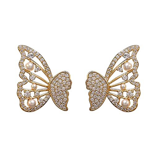 Pendientes de mariposa con perlas elegantes y elegantes para mujer, pendientes para mujer, talla única, Metal, Sin piedra preciosa