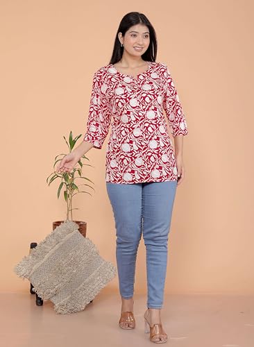 Image of Malikcraft Women's Rayon Printed Short Kurti Stylish Kurta for Women Trendy Short Kurta for Daily & Office Wear PR1