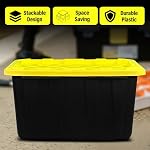 BLACK & YELLOW 27-Gallon Storage Bin with Snap-on Lid, Heavy Duty Plastic Storage Bins with Lid, Stackable, 6 Pack