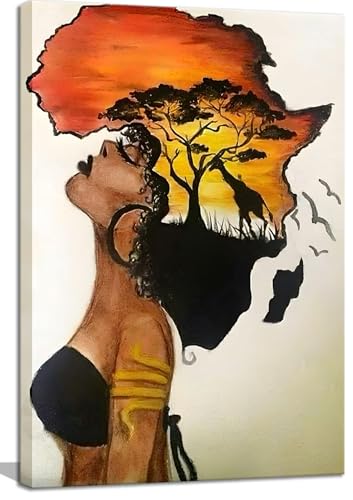 Toile murale fille noire et paysage africain une poésie visuelle