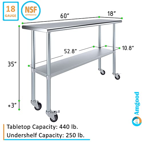 Image of AmGood 60 inch Long x 18 inch Deep Stainless Steel Table with Casters