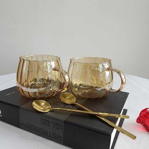 Set de 2 tazas de vidrio con cucharas, 12oz Ámbar miniatura 4