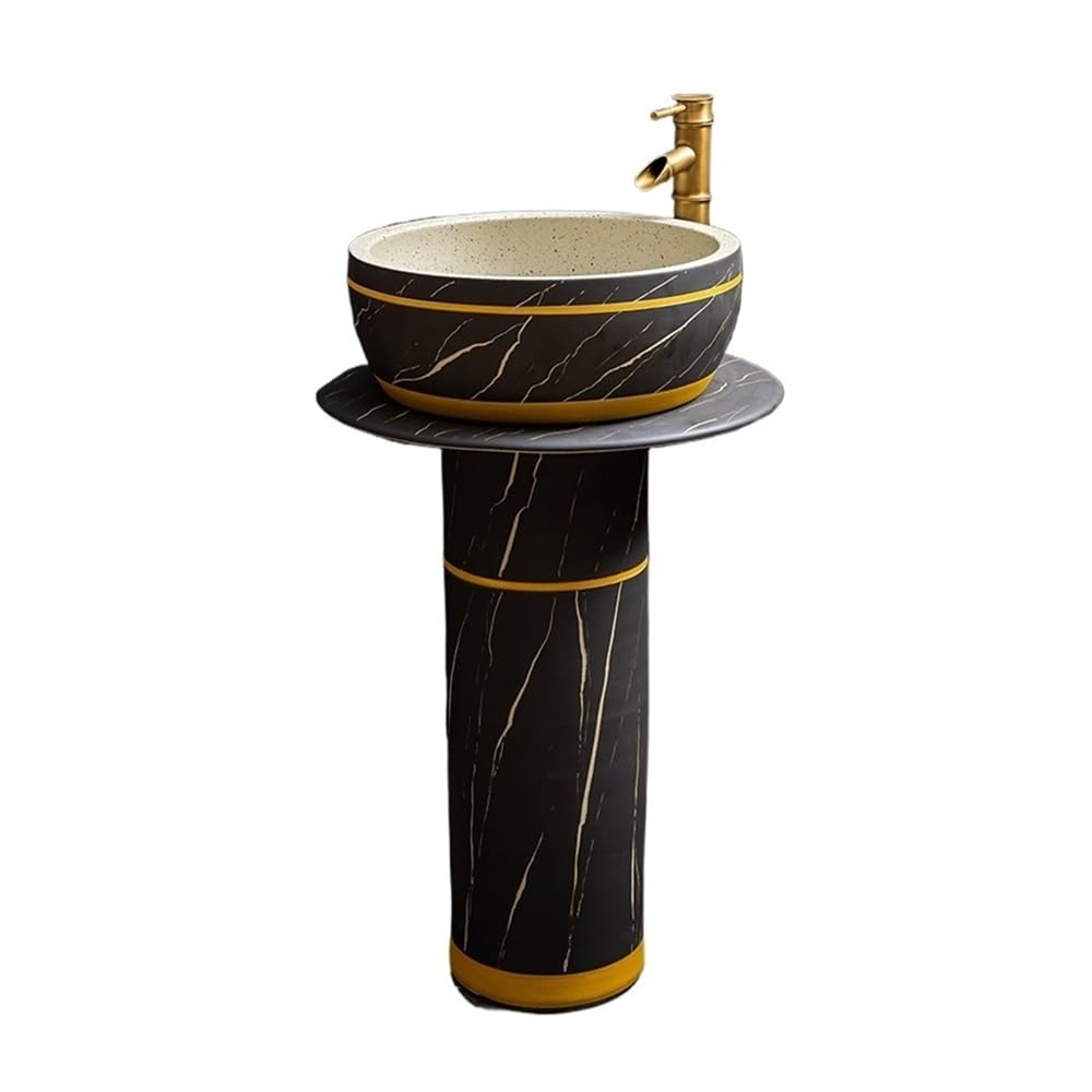 ASerZenith Modern Outdoor Ceramic Pedestal Sink Bathroom Integrated Wash Basin With Faucet And Drain Kit Bathroom Pedestal Sink