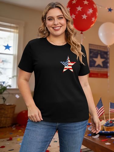 Image of Ithalt Patriotic Plus Size Shirts for Women 250th Anniversary USA Shirts American Flag Tshirt USA Short Sleeve Tops