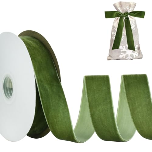 TONIFUL Sage Moss Green Velvet Ribbon 1 Inch x 10yds, Vintage Velvet Ribbons, for Christmas Wreath Decoration Handmade Craft Ornaments Gift Wrapping & Bow Making, Valentine's Day Bouquet Packaging