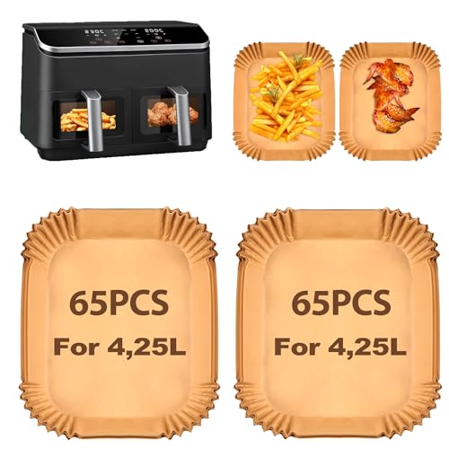 Hivio 130 Stück Backpapier für Heißluftfritteuse COSORI 2 Kammern 8 5L Airfryer Backpapier für Cosori CAF-R901-AEU Cookwise 9L Airfryer Zubehör für Heißluftfritteuse Doppel Basket