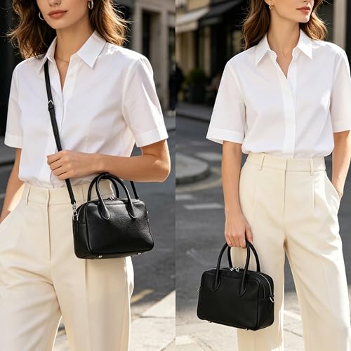 Bolso Satchel de Cuero Suave para Mujer con Dos Bolsillos y Correa Desmontable miniatura 2