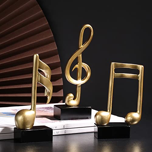 CINY 3 Stück Musiknote Ornament Musikalische Skulptur Statue Musik Noten schlüssel, Musikdekor, Harz-Musikskulptur-Set für Zuhause, Klavier, Geschenke, Souvenirs, Harz, Gold