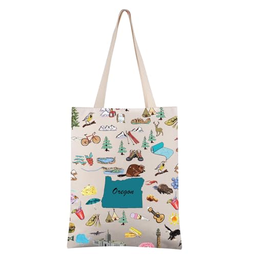 FEELMEM Oregon Travel Gift Oregon Vacation Canvas Tote Bag Oregon Trip Souvenir Shoulder Bag Oregon Merchandise