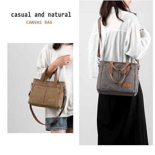 Image of Crossbody Bags for Women Trendy Small Canvas Hobo Tote Top-handle Handbag Multi-pocket Casual Going Out Purse Satchel