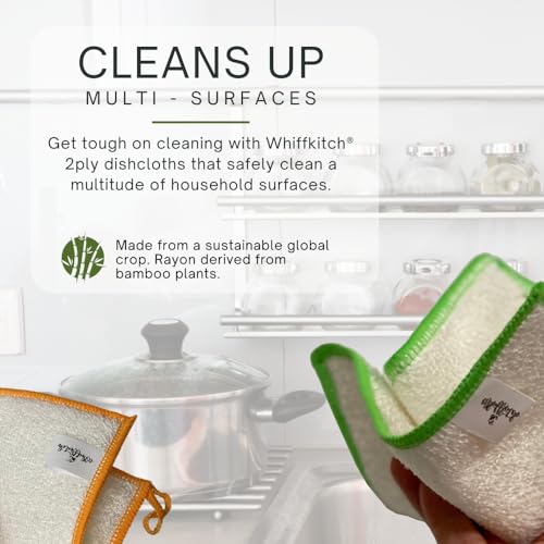 Whiffkitch Whiff Botanicals Bamboo Dishcloth & Cleaning Cloths are Sustainable, Reusable, Washable, Scrub-Non-Scratch, Extra Absorbent, Quick Drying, Multi Surface Cleaning Essentical.