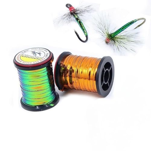 Pack of 1 Green Peacock Flat Tinsel 35 Yards Fly Tying Floss Thread Silky Yarns Fly Fishing Tying Line Materials Accessories