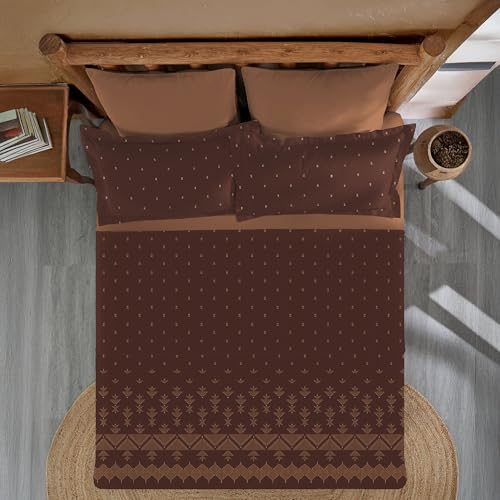 Image of MYTRIDENT Sanskriti Cotton Bedsheet for Double Bed, Gifting Collection King Size - Phulkari Brown