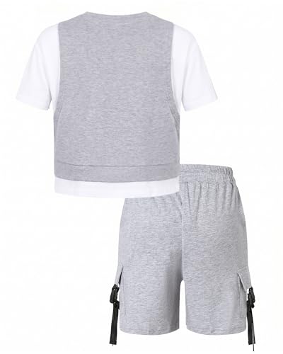 Image of SANGTREE 2Pcs Cotton Boys Clothes Short Sleeve T-Shirt and Shorts Teen Kids Summer Casual Outfit Boy Sets, 3-12 Years