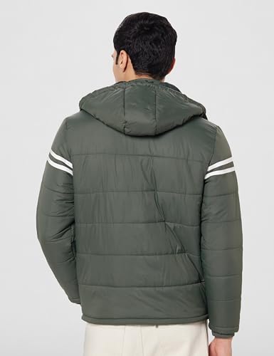 Image of Qube By Fort Collins Men's Nylon Standard Length Regular Fit Quilted Bomber Jacket with Detachable Hood - Winter Warm, Insulated Lining, Ribbed Cuffs, and Stylish Design