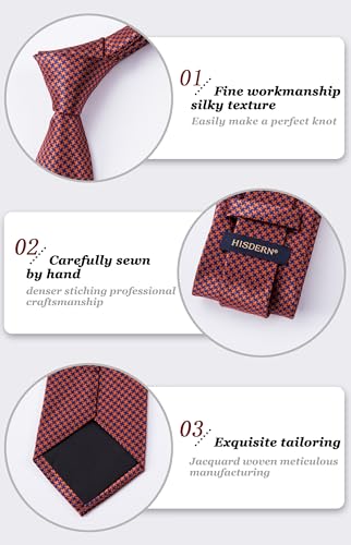 Image of HISDERN Mens Ties Plaid Tie and Pocket Square Set Classic Woven Formal Checkered Neckties & Handkerchief Wedding Party