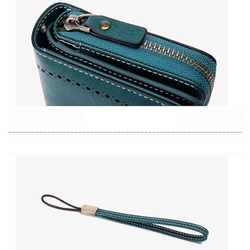 Women's Wallet Rfid Blocking Leather 3-fold Clutch Wallet Credit Card Holder Ladies Travel Purse Large Capacity Clutch Bag(Peacock blue)4