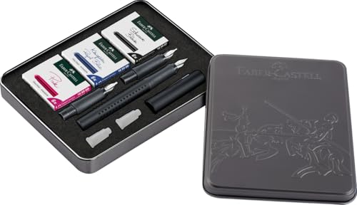 FABER-CASTELL 201714 - Set de caligrafía Grip, con pluma estilográfica negra y cartuchos de tinta, ancho de plumín F/1,4/1,8, set de lettering a mano