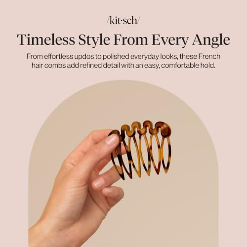 Kitsch French Hair Comb – French Side Comb, Hair Accessories for Women | Hair Combs Clips – French Comb Set for Sleek Styles – Styling Combs for Women and Updo Hair Accessories - 2 pc, Tort - image 8