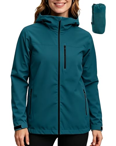 ACCNUO Regenjacke Damen Wasserdicht Atmungsaktiv Regenanzug Freizeitjacke Kapuze Regenjacke Geeignet für Wandern Bergsteigen Angeln Camping Radfahren und Jagen