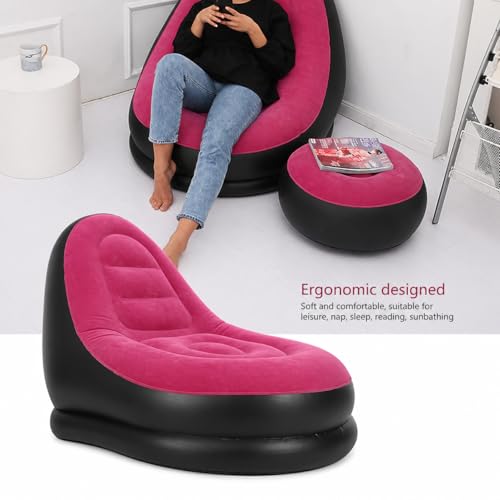 Image of Inflatable Lounge Chair for Adults with Ottoman, Foldable Air Sofa Couch, Portable Blow Up Chair for Living Room Bedroom, Comfortable Indoor Seating, 150 kg Capacity (Red)
