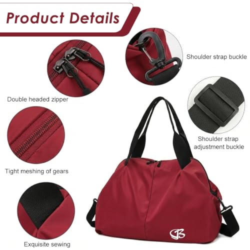 Image of PALAY Gym Bag for Women Small Red Oxford Cloth Travel Bag with Wet Compartment Lightweight Waterproof Sports Duffle Bags for Women