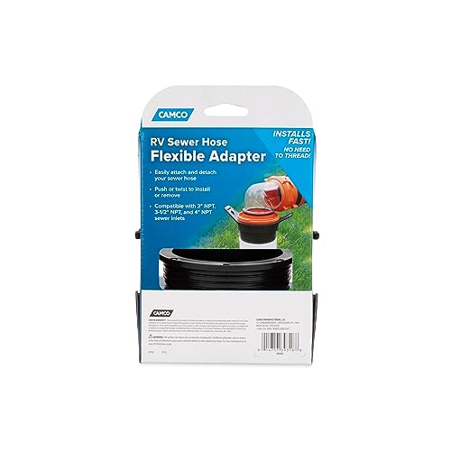 Image of Camco Flexible 3-in-1 Sewer Adapter Hose Seal -Flexible Fitting That Makes Connection to a Sewer Inlet Simple and Less Hands On! (39318), Black
