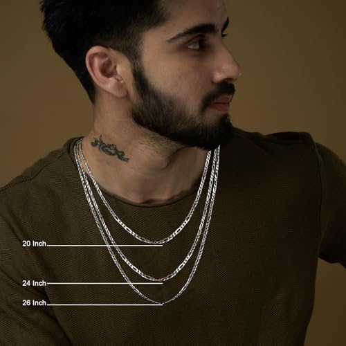 LeCalla Sterling Silver Figaro Chain Necklace | 4mm Italian Diamond-Cut Solid 925 Sterling Silver Figaro Link Chain Necklace for Men Women | Made in Italy3