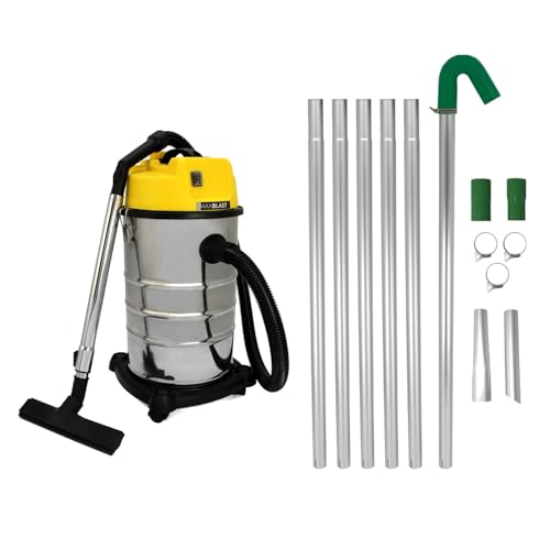 Aspirador Húmedo y Seco 30L + Kit Postes para limpieza de Canalones 1,2-7,2m | Motor 1400W| Función húmedo/seco | Boquillas intercambiables | Cable 9m | Fácil maniobra y ruedas