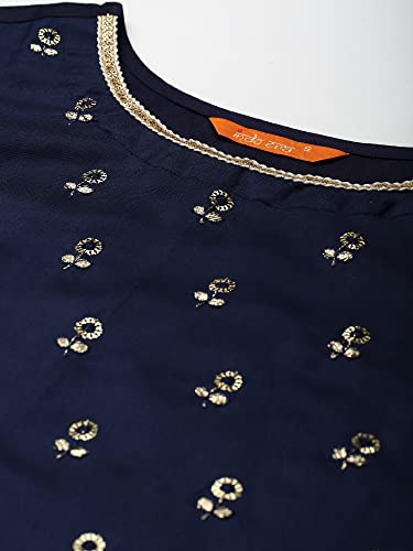 Image of INDO ERA Women Pure Cotton Navy Blue Kurta Set