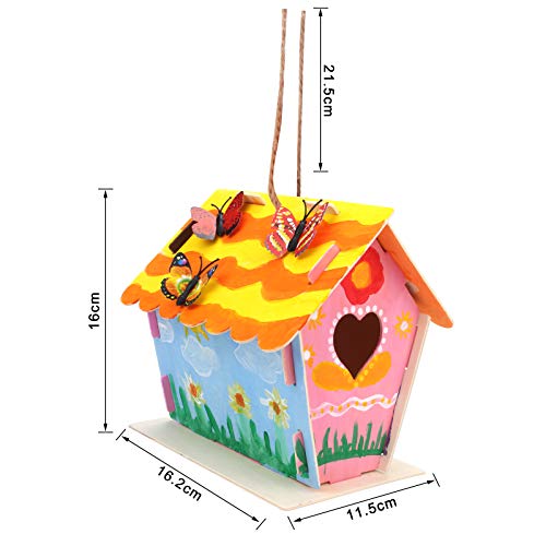 Mukum 21PCS Crafts for Kids Bird House Kit Arts and Crafts Wood DIY Build and Paint Birdhouse Kits for Kids to Build Wooden Bird House Crafts for Boys and Girls