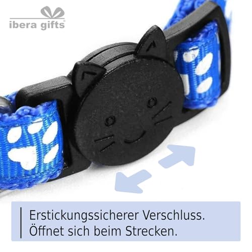Ibera gifts - Katzenhalsband Personalisiert, Katzenhalsband mit Namen Für Katzen mit Sicherheitsverschluss Selbstöffnend, Reflektierend (Schwarz)