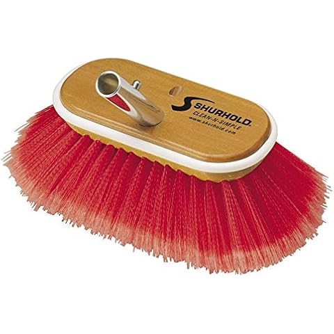 Shurhold 965 6 Inch Combo Bristle Brush, Deck Brush With Red Polystyrene Bristles Cover